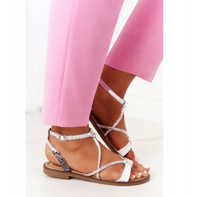 S.Barski Ploché sandály S. Barski LJ281 White and Silver bílý stříbrný 2