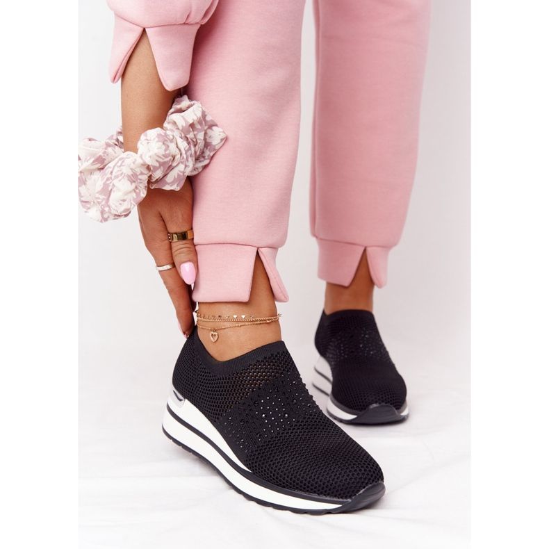 Prolamované tenisky nazouvací na klínku černé Sophia bílý černá 1