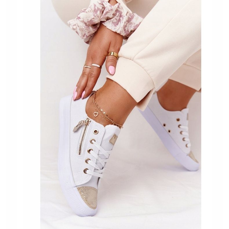 Dámské tenisky se zipem a bílo-zlatým festivalem bílý 2