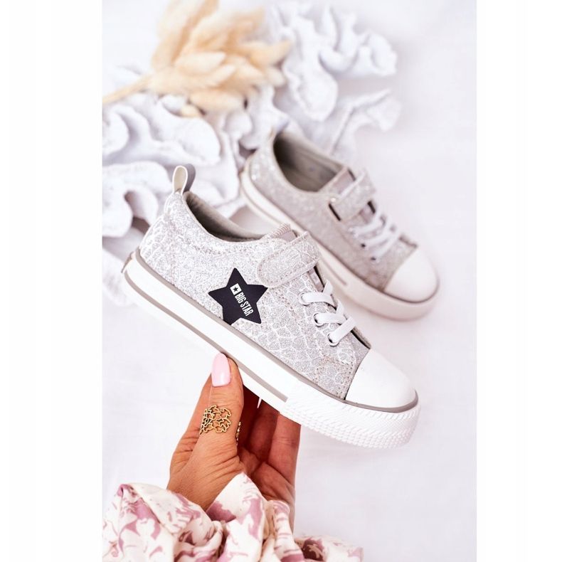Dětské tenisky se suchým zipem Big Star HH374025 Silver stříbro 1
