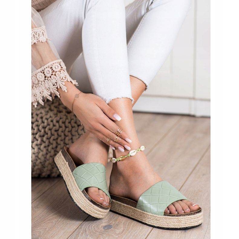 SHELOVET Pantofle Na Platformě zelená 1