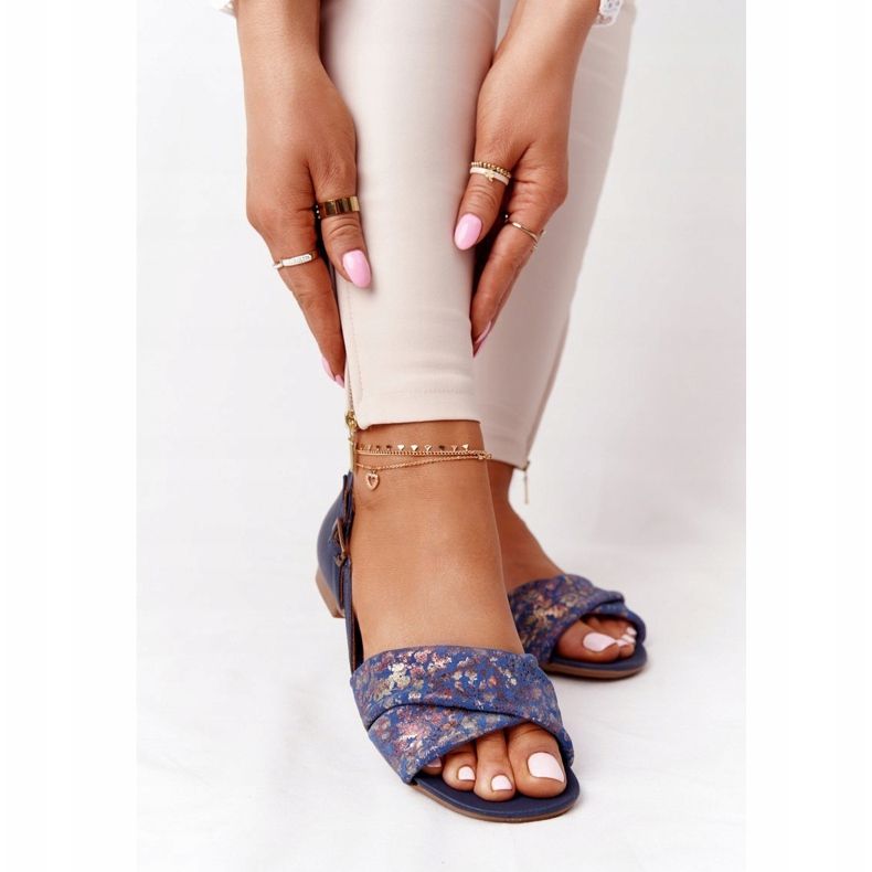 Kožené sandály s květinami Maciejka 04614-43 Navy Blue námořnická modrá zlatý 1