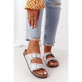 Dámské pantofle se sponami Silver Vivio stříbro 1