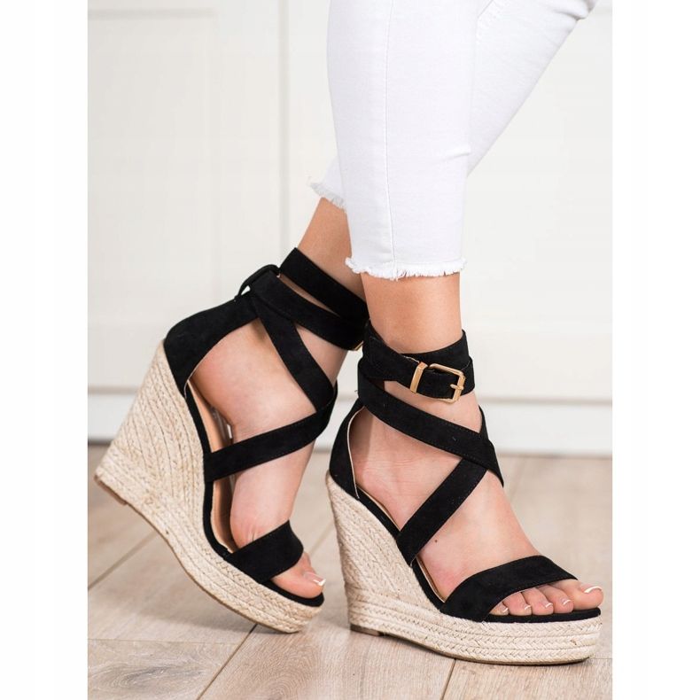 SHELOVET Espadrilové sandály se sponou černá 1