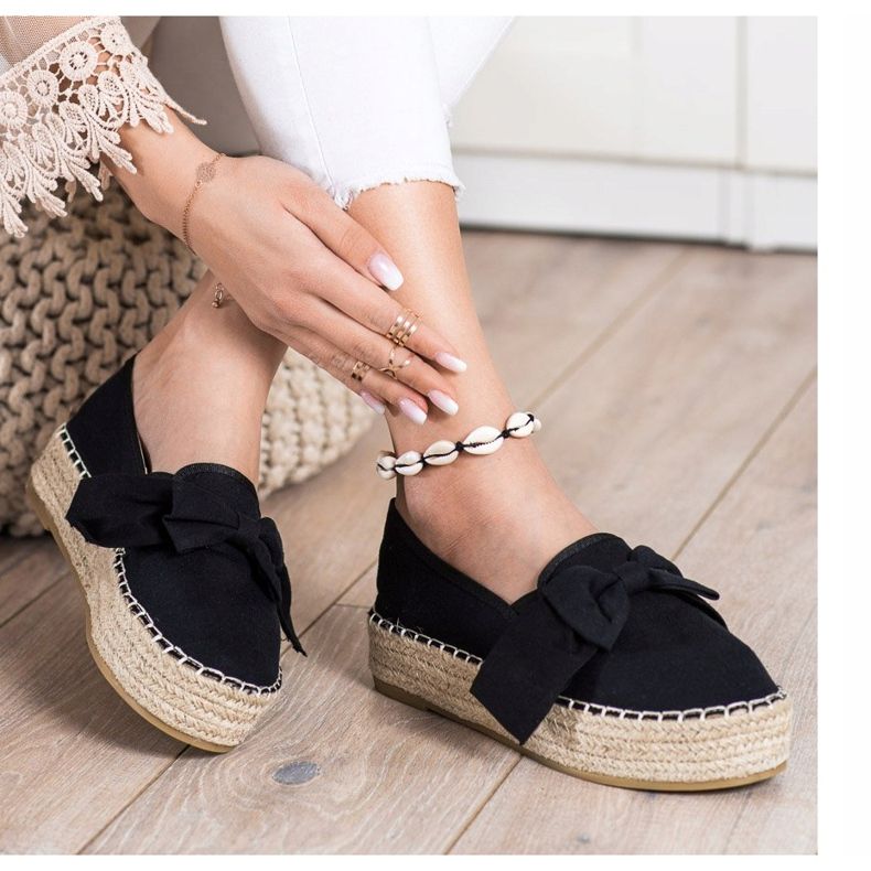 SHELOVET Černé espadrilky s mašlí černý 1