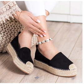 SHELOVET Semišové espadrilky na platformě černá 1