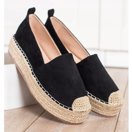 SHELOVET Semišové espadrilky na platformě černá 2