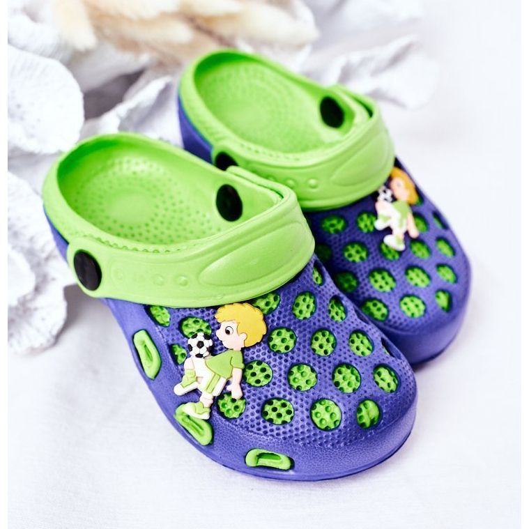 Dětské pěnové pantofle Crocs Navy Blue-Green Jupiter námořnická modř zelený 2