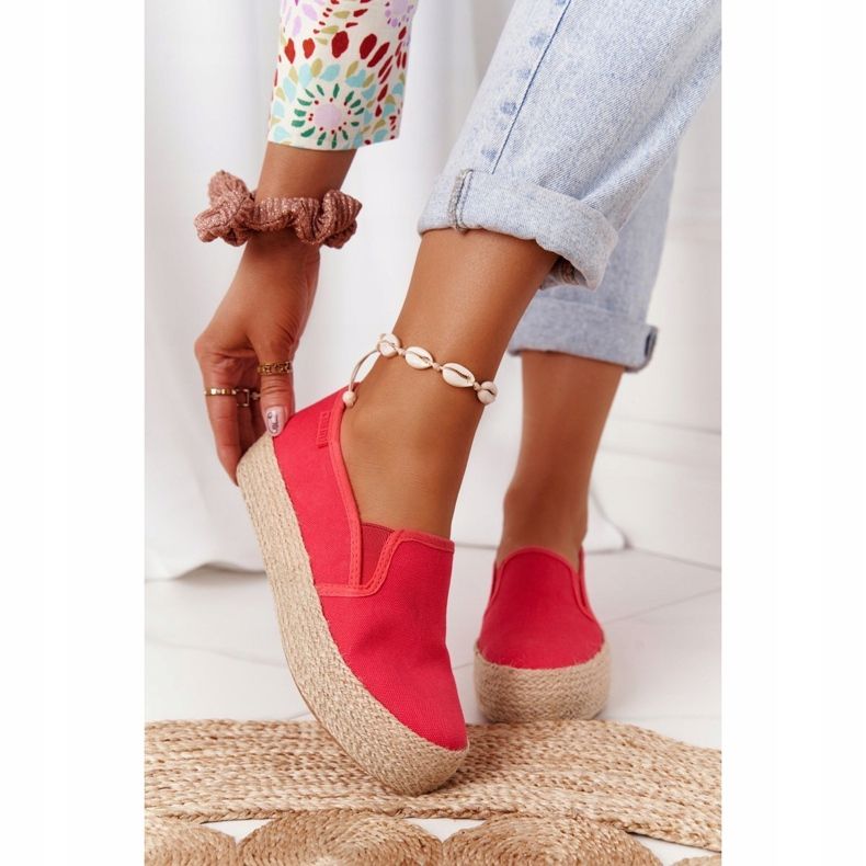 Espadrilky na pletené platformě Big Star FF274149 červená červené 2