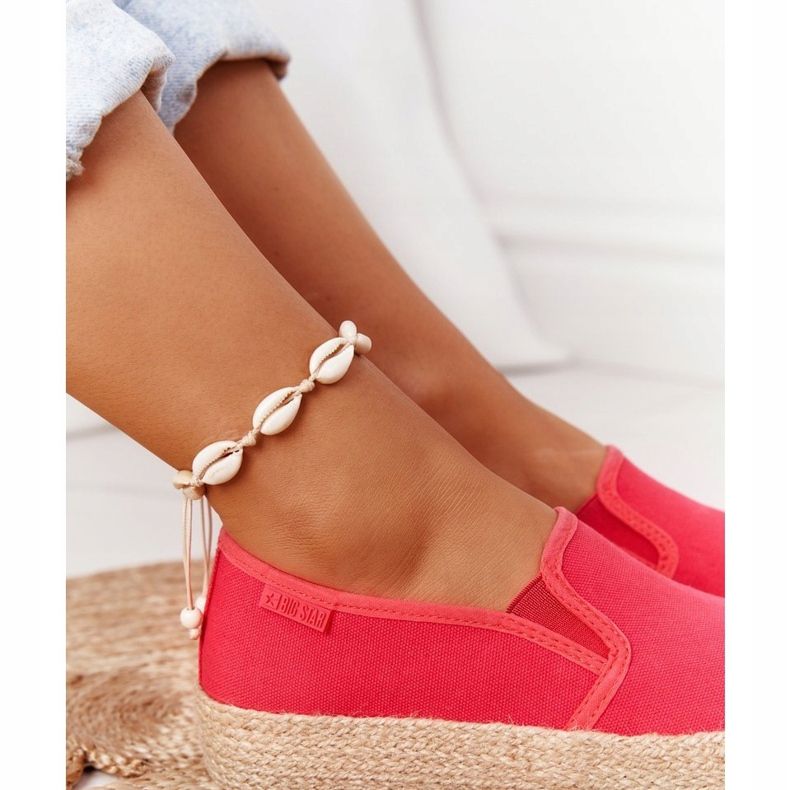 Espadrilky na pletené platformě Big Star FF274149 červená červený 1
