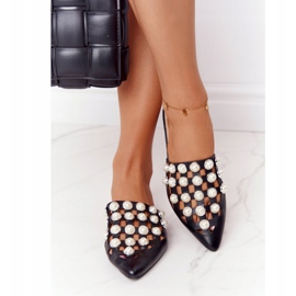 PS1 Černé pantofle zvlnění se svršky a perlami černá 1 PS1 Černé pantofle zvlnění se svršky a perlami černá 1