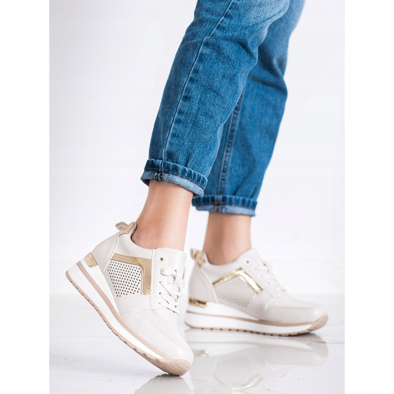 SHELOVET Stylové tenisky s třpytkami béžový 1