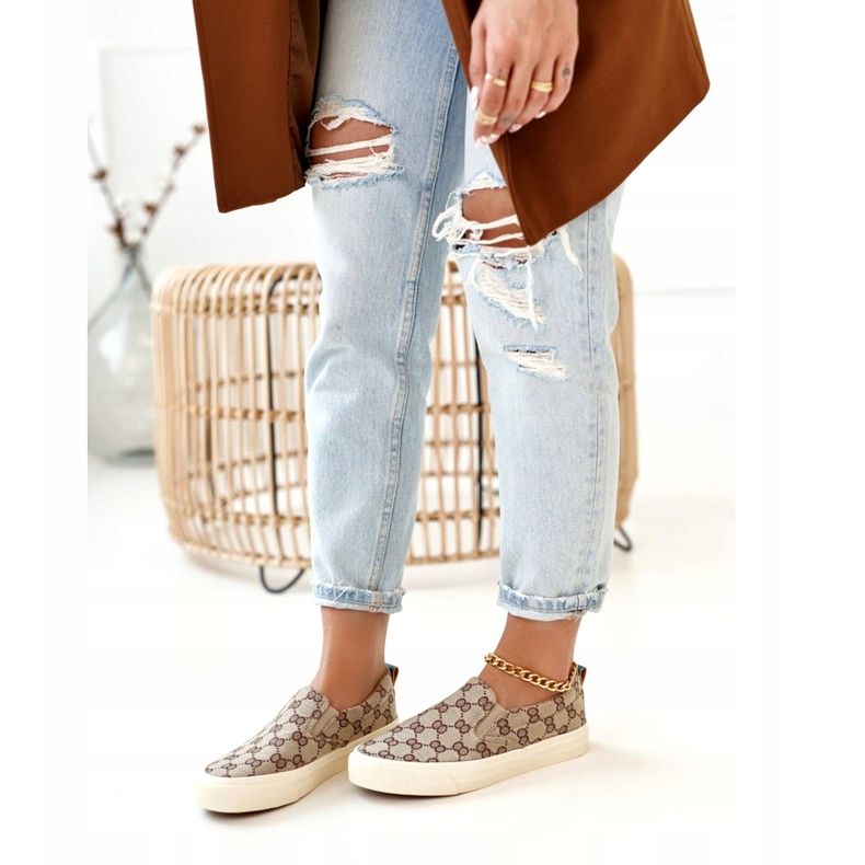 Dámské nazouvací tenisky s nazouváním Khaki Challenge béžový hnědý 1