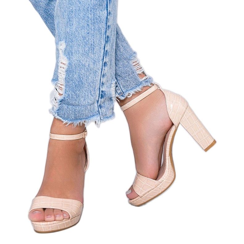 Béžové sandály na sloupku se vzorem kůže Black Rose béžový 1