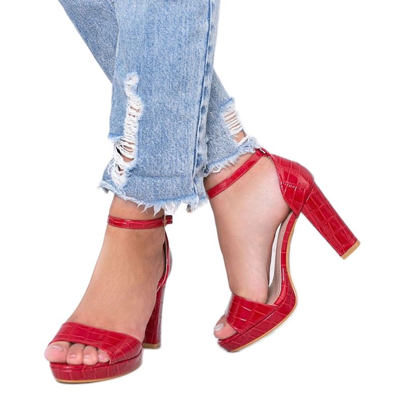 Červené sandály na sloupku se vzorem kůže Black Rose 1 Červené sandály na sloupku se vzorem kůže Black Rose 1