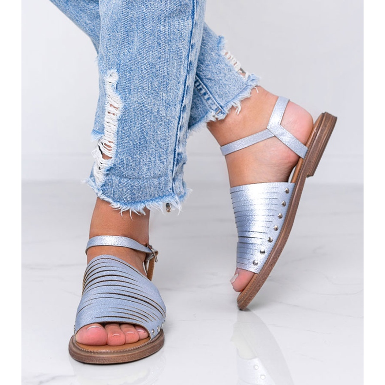 Hnědé lesklé modré sandály růžový 1