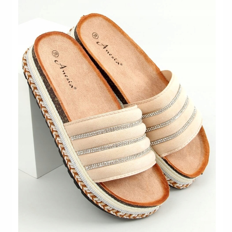 Pantofle na zdobené podrážce N-96 Beige béžový 1