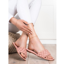 Goodin Pletené pantofle z eko kůže růžový 2