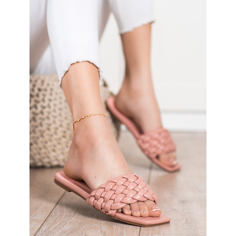 Goodin Pletené pantofle z eko kůže růžový 1