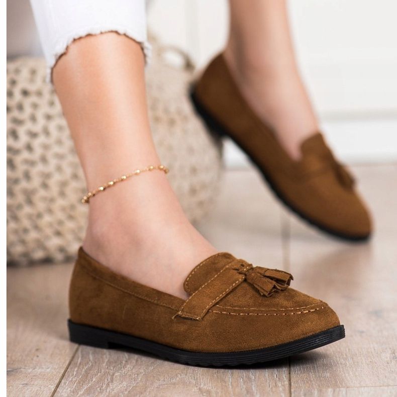 SHELOVET Ležérní mokasíny s třásněmi hnědý 1