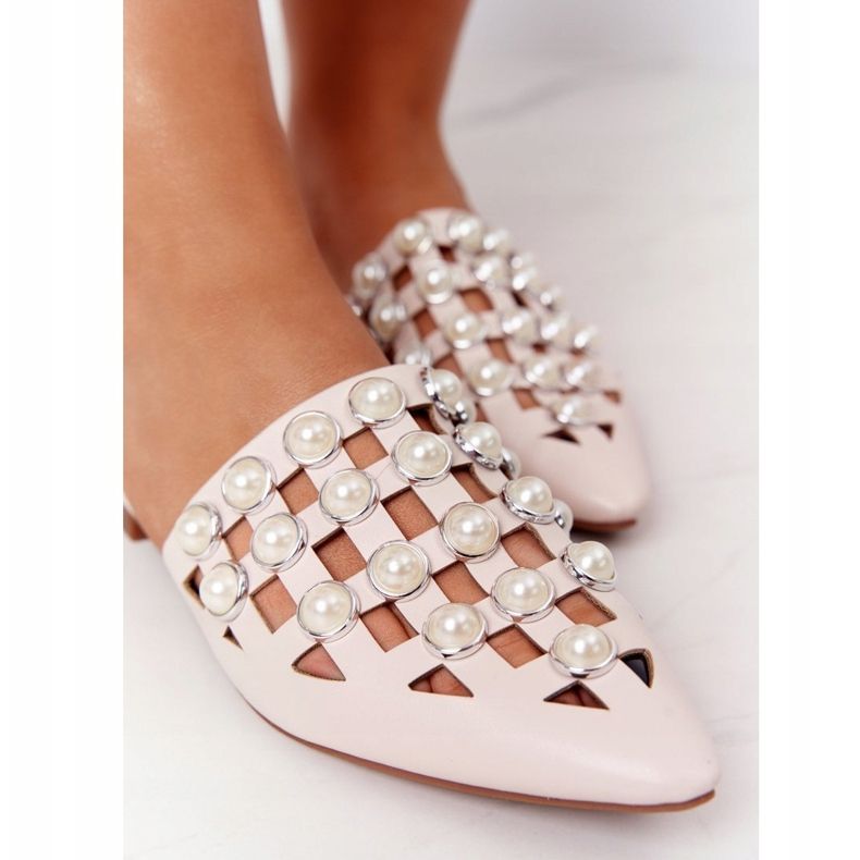 PS1 Béžové zvlněné pantofle se svrškem a perlami béžový 1