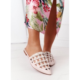 PS1 Béžové zvlněné pantofle se svrškem a perlami béžový 2