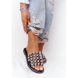 PS1 Prolamované kožené pantofle s kamínky Black Alana černá 1