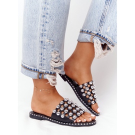 PS1 Prolamované kožené pantofle s kamínky Black Alana černá 2