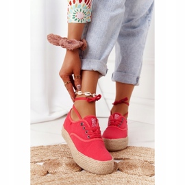 Šněrovací espadrilky na pletené platformě Big Star FF274141 červená červený 1