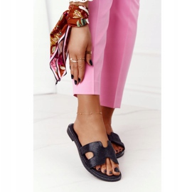 EVE Kožené přezůvky s modrou kubickou zirkonií černá 2