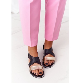 Zlaté a černé žebrované sandály černý 2