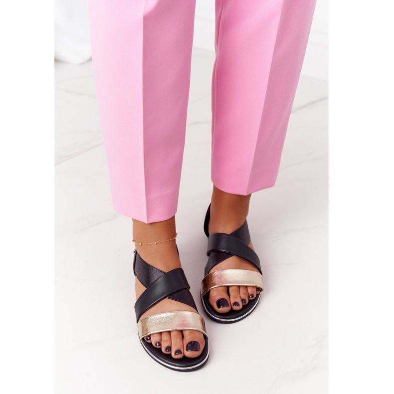 Zlaté a černé žebrované sandály černá 2