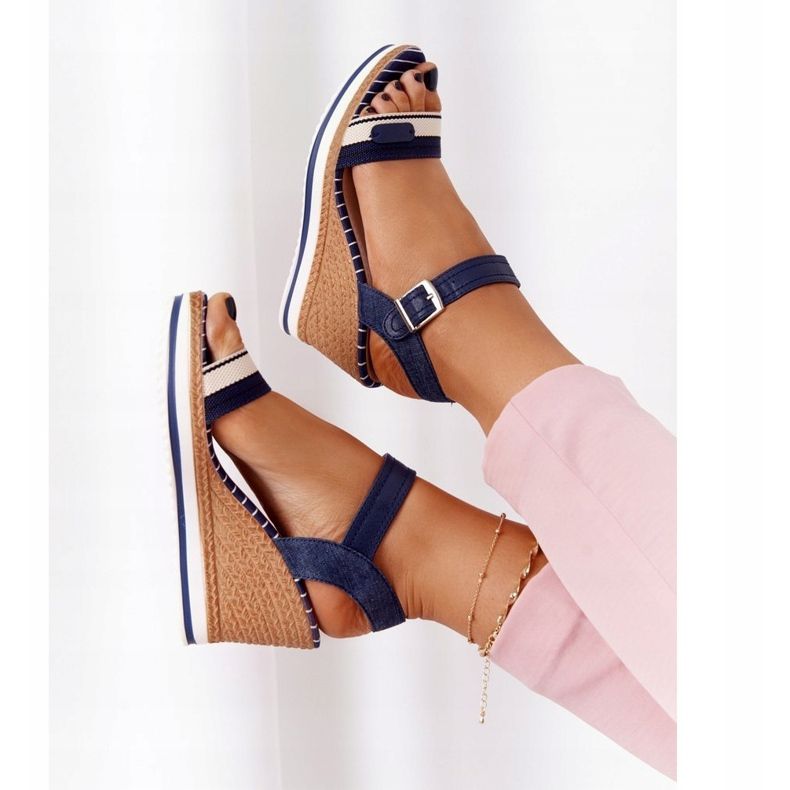 PG1 Navy Blue Tropical Wedge Sandals béžový hnědý námořnická modrá 1