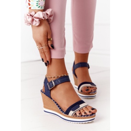 PG1 Navy Blue Tropical Wedge Sandals béžový hnědý námořnická modrá 2