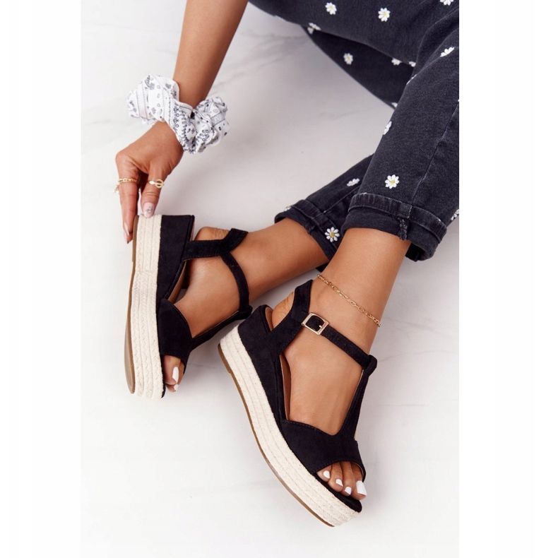 PG1 Černé klínové sandály Graciosa s copánky béžový černá 1