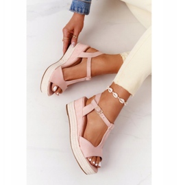 PG1 Růžové klínové sandály Graciosa s copánky hnědý růžový 1