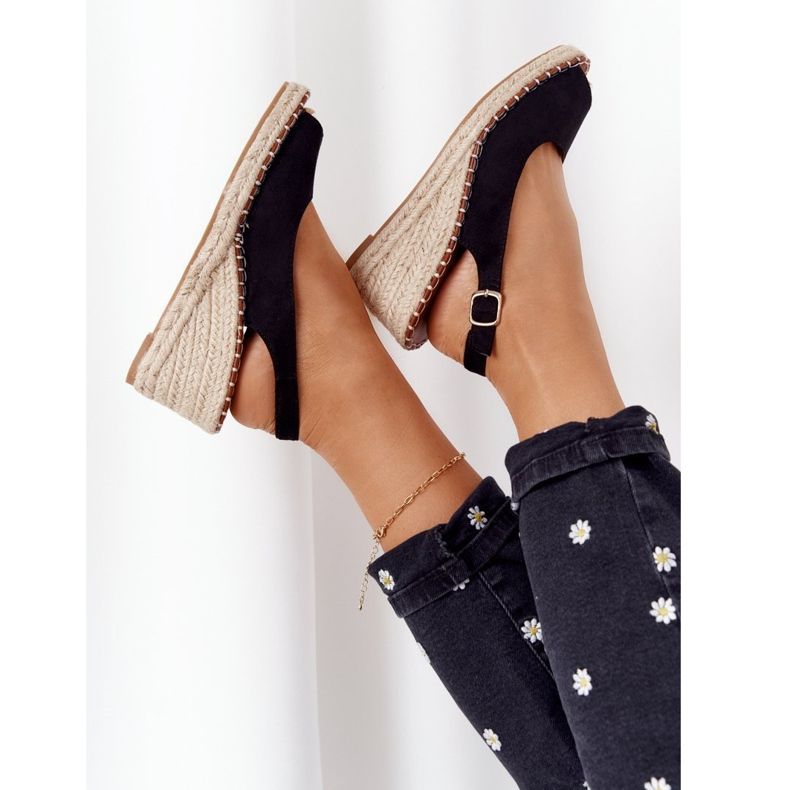 PG1 Černé Sandály Na Klínku S Pletenými černými Las Palomas béžový černá 1