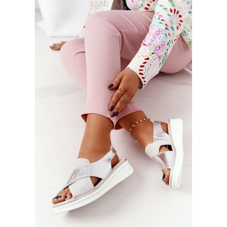 Nazouvací sandály na platformě Sergio Leone SK029 bílo-stříbrné bílý stříbrný 1