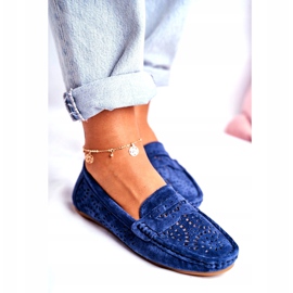 S.Barski Dámské mokasíny s prolamovanou kůží Navy Blue Salem námořnická modř 3