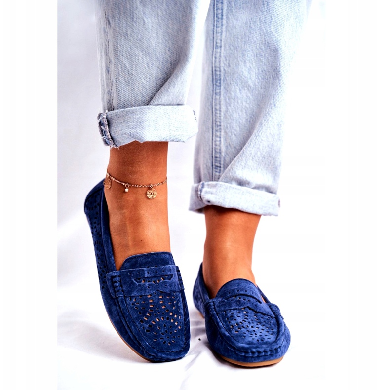 S.Barski Dámské mokasíny s prolamovanou kůží Navy Blue Salem námořnická modř 2