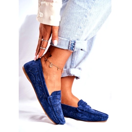S.Barski Dámské mokasíny s prolamovanou kůží Navy Blue Salem námořnická modř 1