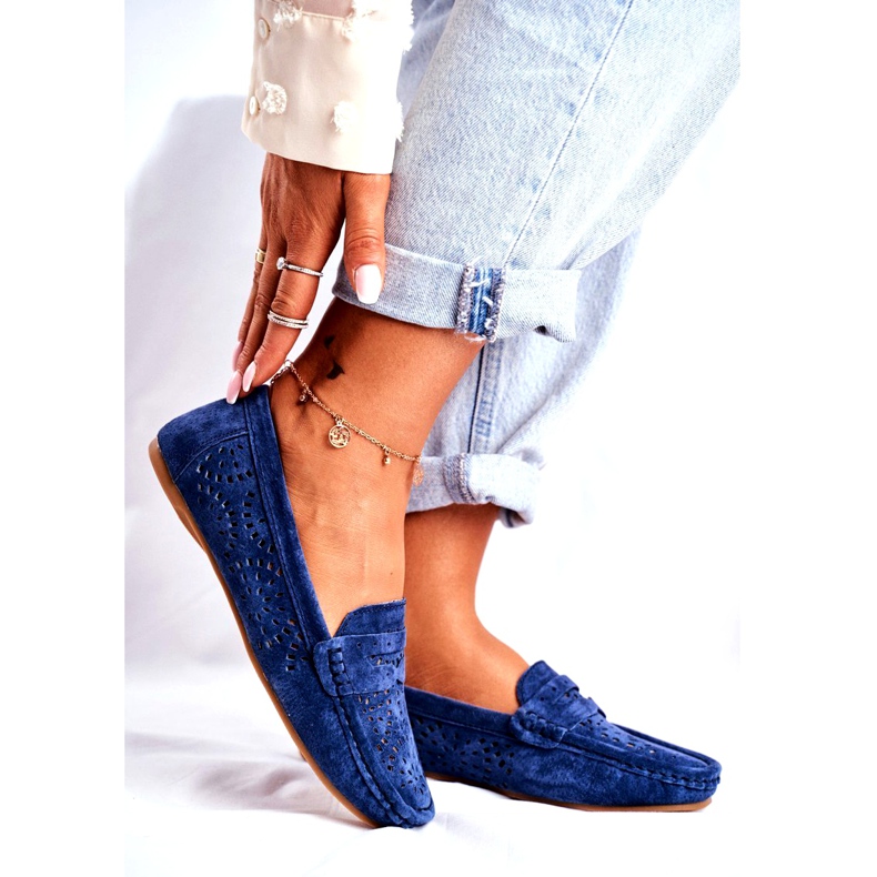 S.Barski Dámské mokasíny s prolamovanou kůží Navy Blue Salem námořnická modrá 1