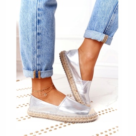 Kožené espadrilky na pletené podrážce Big Star HH274504 Silver stříbrný 1