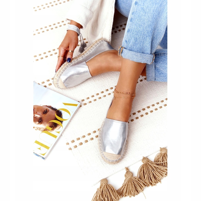 Kožené espadrilky na pletené podrážce Big Star HH274504 Silver stříbrný 2
