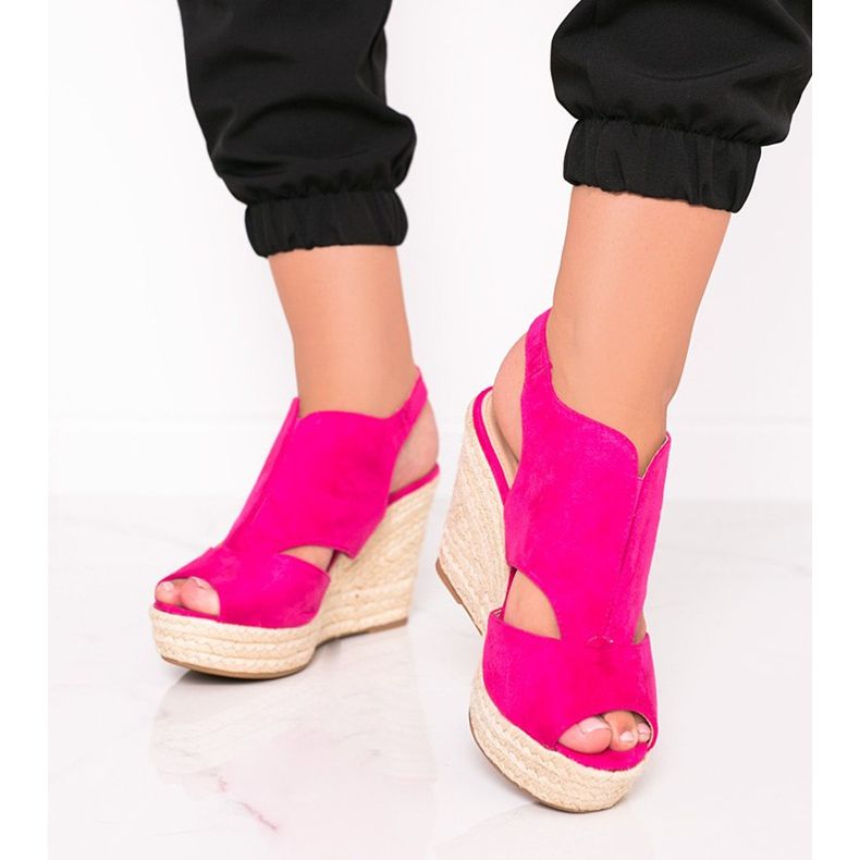 Růžové espadrilky na klínku Pretty Woman červený 1