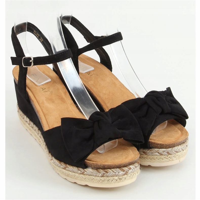 Černé espadrilky na klínku s mašlí YL92 Black černá 1 Černé espadrilky na klínku s mašlí YL92 Black černá 1