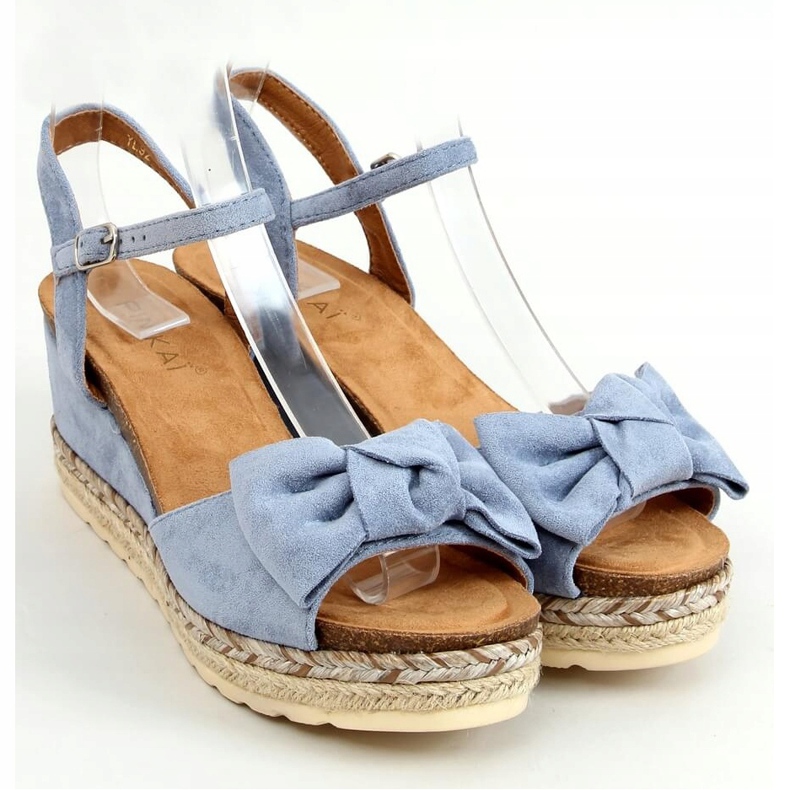 Espadrilky na klíncích s mašlí, modrá YL92 Blue modrý 1