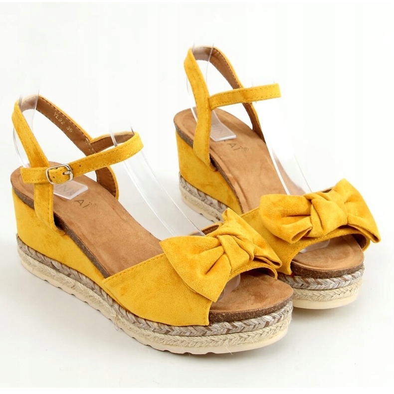 Espadrilky na klíncích s mašlí v medu YL92 Yellow žluť 1