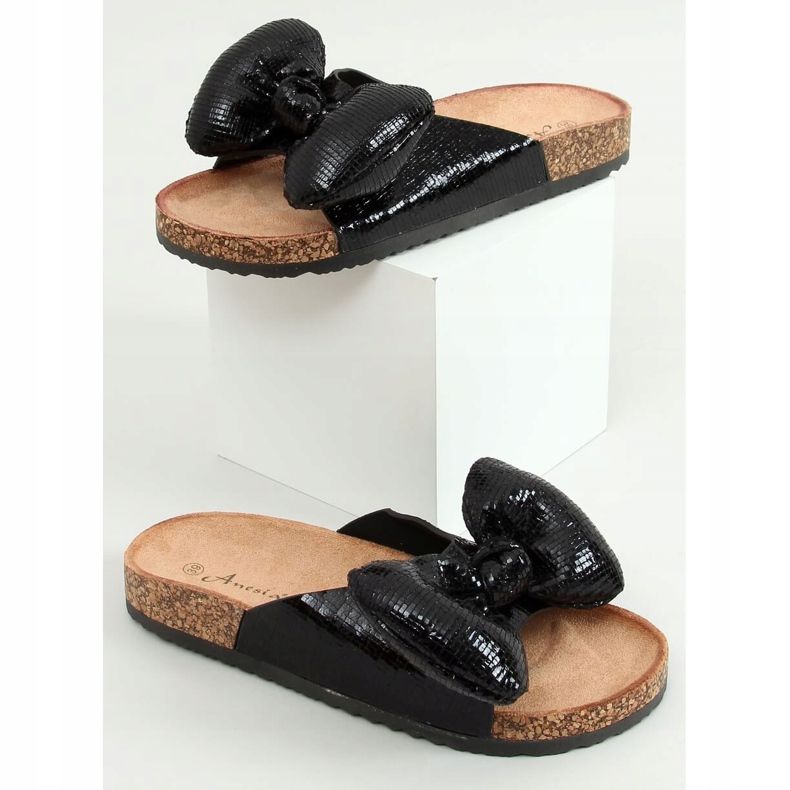 Černé pantofle Mickey s mašlí N-79 Black černý 1