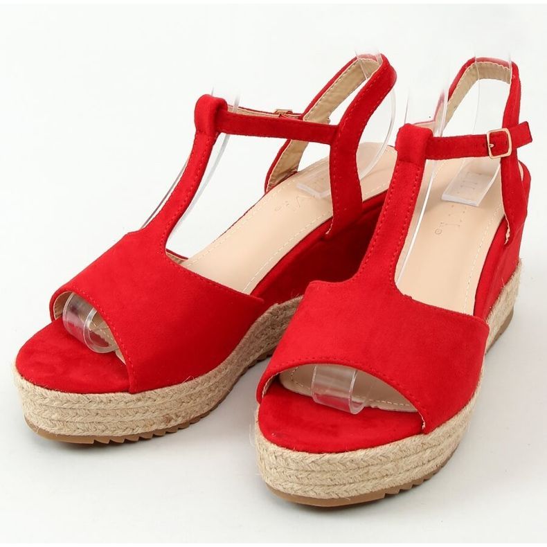 Červené espadrilky na klínech, červené WX-08 Červené červený 1